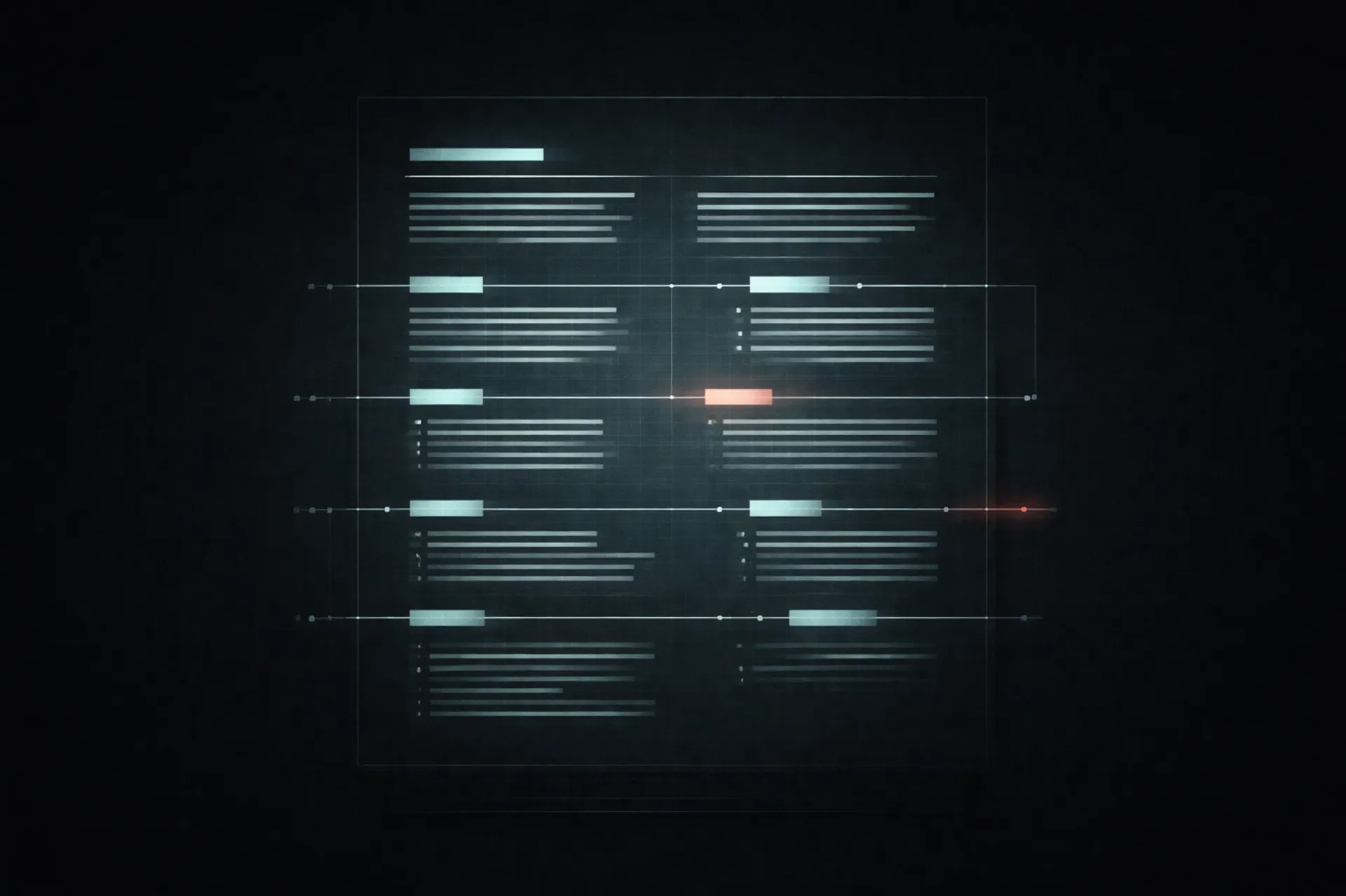 Structured document-like grid with one misaligned red element indicating AI content risks