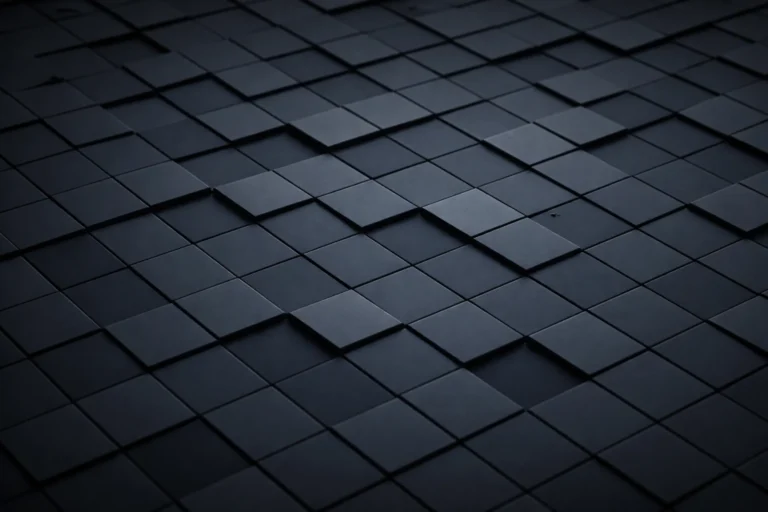 Dark geometric grid of raised tiles showing a structured system with subtle misalignment representing content at scale for multi-location businesses
