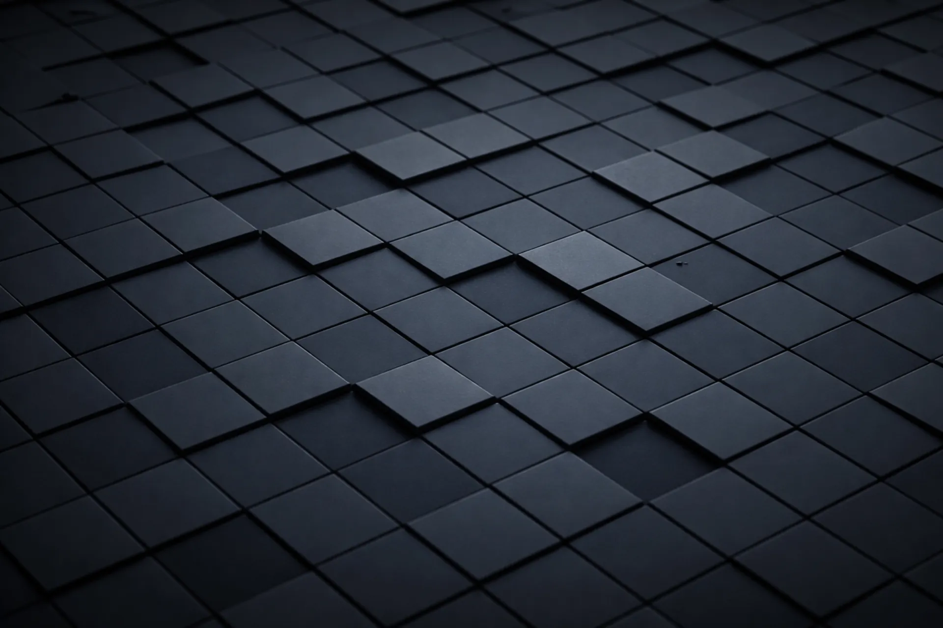 Dark geometric grid of raised tiles showing a structured system with subtle misalignment representing content at scale for multi-location businesses