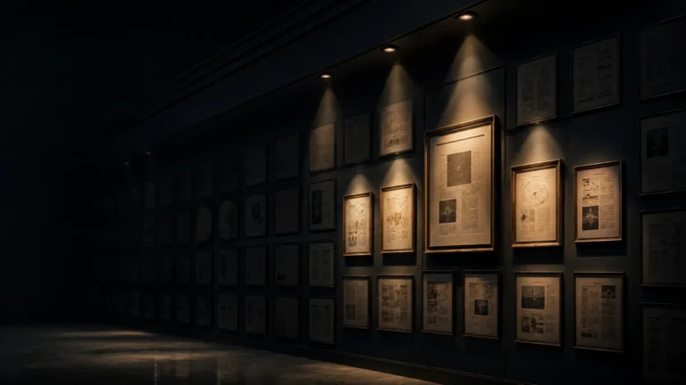 Gallery of competing sources with concentrated lighting illustrating AI citation absorption and visibility.