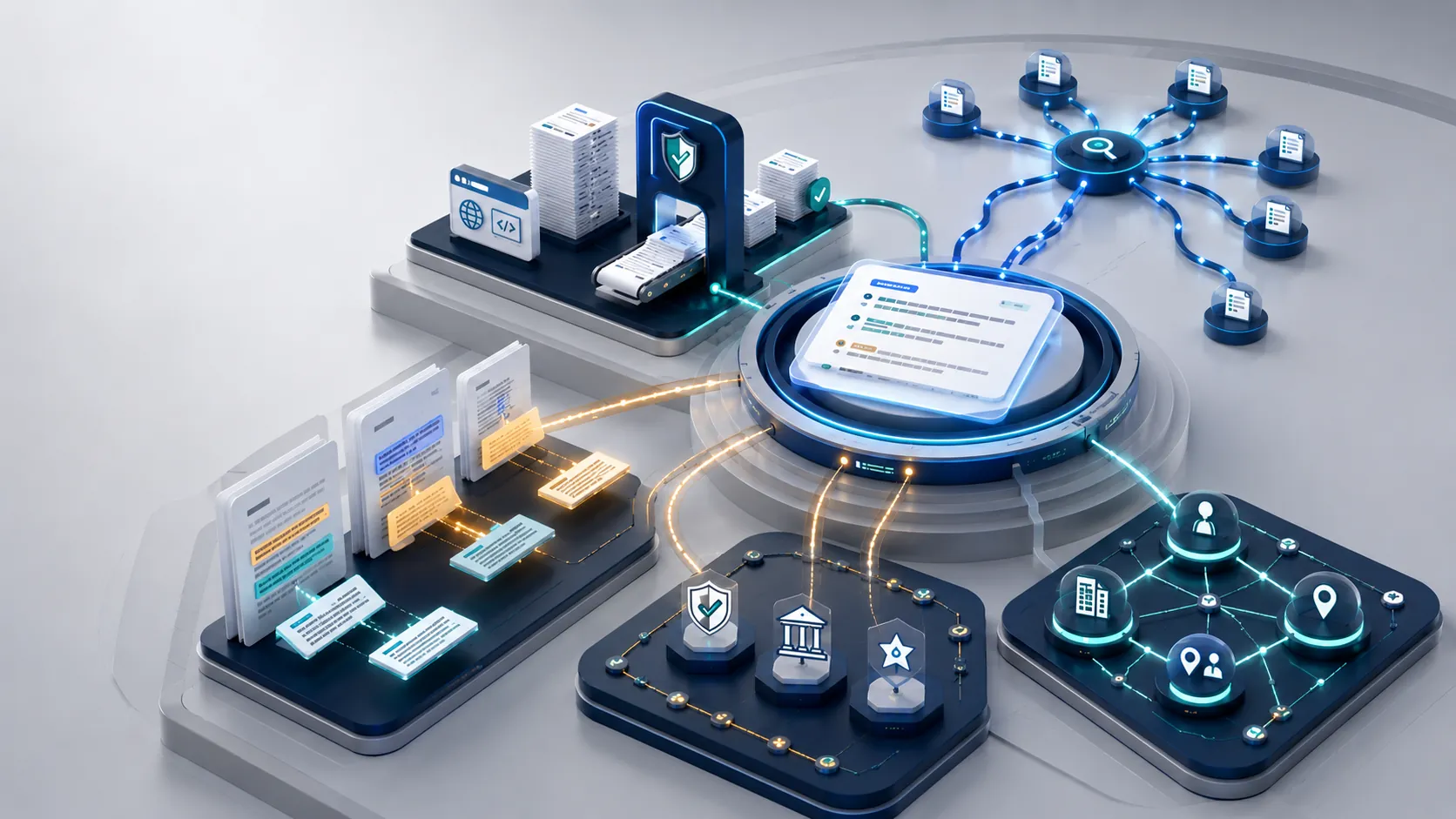 Connected system illustrating how search eligibility, passage retrieval, authority, and entity signals shape AI Overview visibility.
