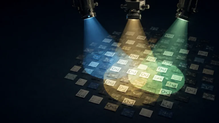 Precision optical instruments select different source documents from the same information field.