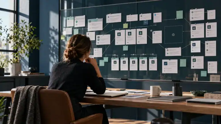 Marketing strategist uses an evidence wall to Monitor Brand Mentions in AI Search and identify recurring visibility patterns
